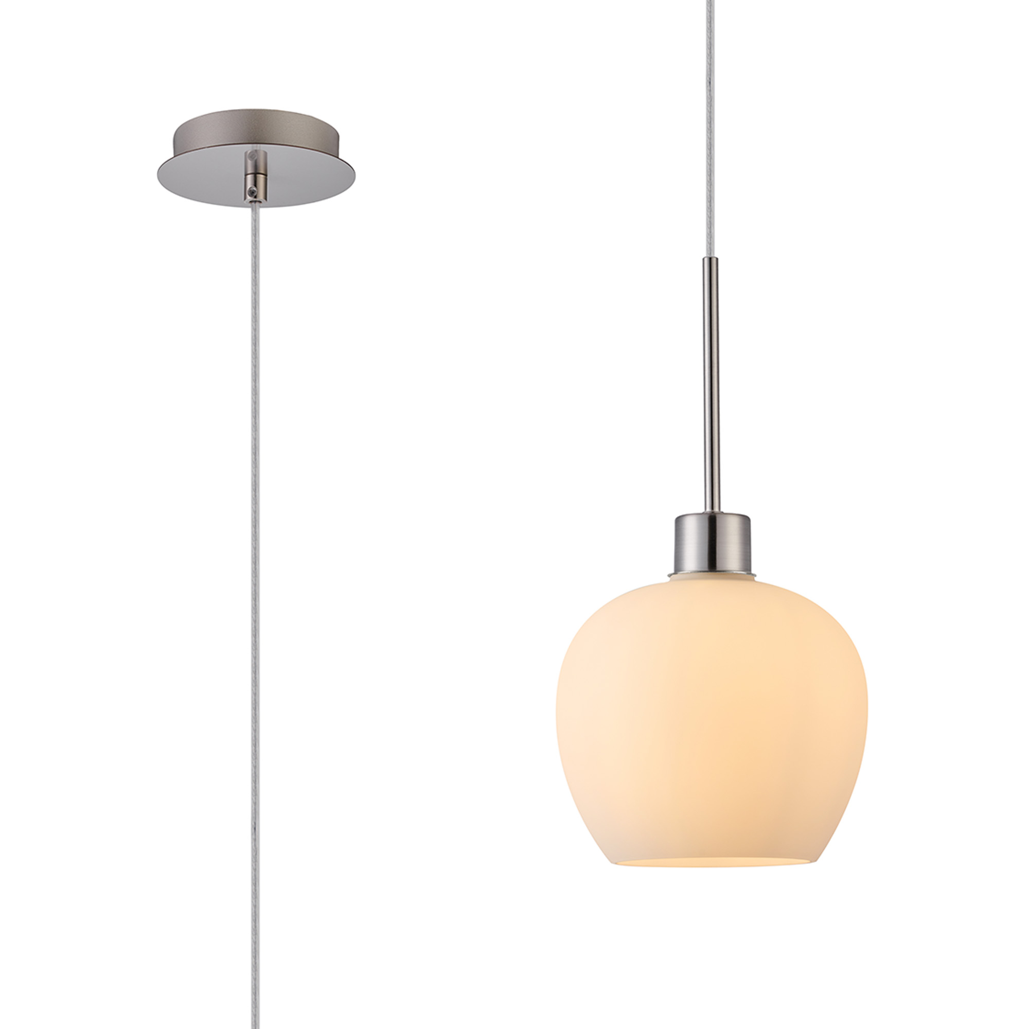 DK1359  Lori 1.7m Single Pendant, 1 Light Adjustable E27, Satin Nickel/Opal Wine Shades